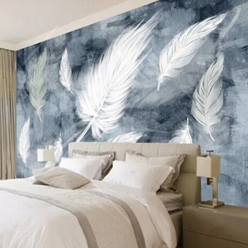 MU9024 Frisse en eenvoudige tv-woonkamerachtergrondmuur in Scandinavische stijl met veren