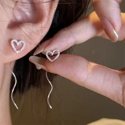 Pendientes colgantes de acero inoxidable para mujer, cadena de hilo de borla de alambre largo, estrella de escalada, cuentas de corazón, joyería ondulada de línea de oreja