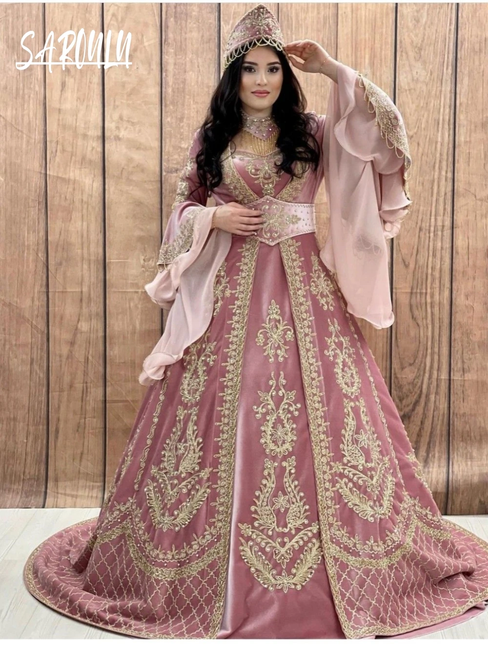 Kaftan Pink Tassel Embroidery Evening Dress Caftan Sweet Golden Lace Party Prom Elegant Arabic Customized Formal Occasions Gown