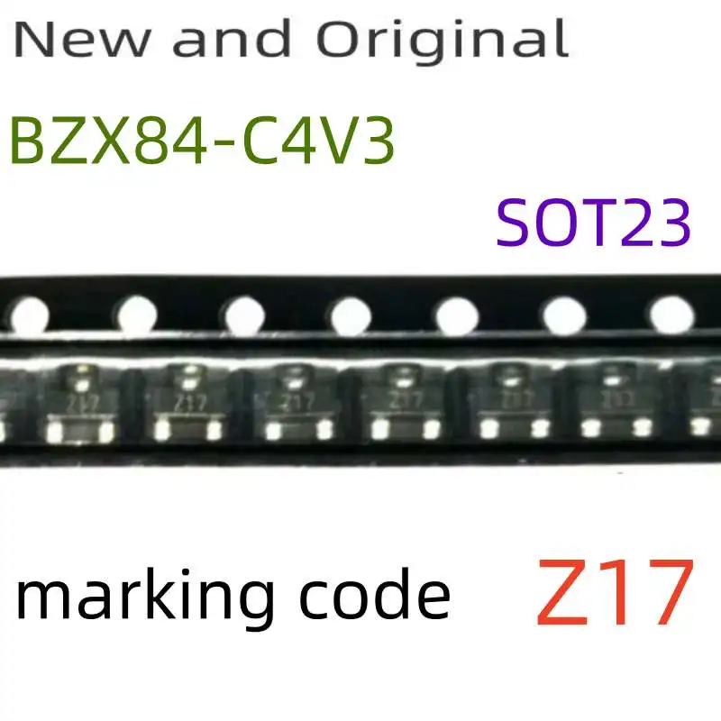 

BZX84-C4V3 SOT23 4.3V Voltage regulator diodes marking code Z17