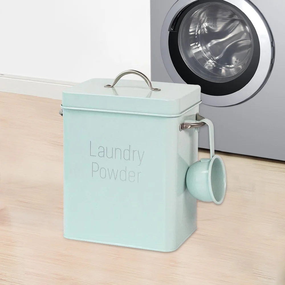 Large Capacity Laundry Detergent Powder Storage Tin Box Lightweight Grain Organizer Container Sealed with Spoon Airtight Lid