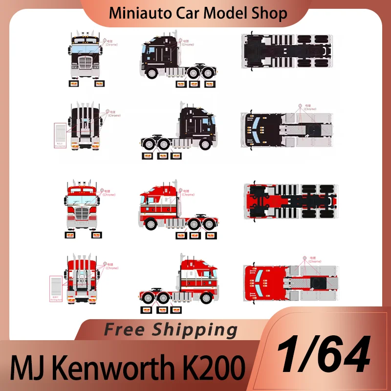 Nueva preventa Mj 1:64 Kenworth K200 cabeza de camión aleación miniatura modelo fundido a presión Kenworth contenedor transporte camión cabeza modelo Juguetes