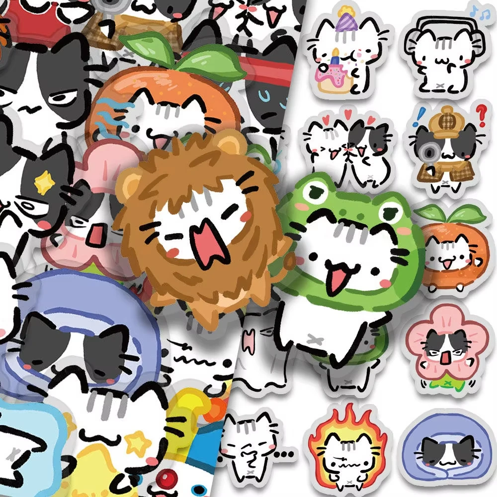 54Pcs Kawaii Colorful Cat Stickers Transparent Cat Decals For Phone Laptop Suitcase Notebook Skateboard Waterproof Stickers