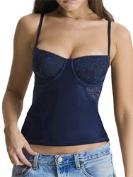 Women Summer Cami Tops Vintage Sleeveless Sexy Lace Casual Chic Fashion Patchwork Underwire Bra Camisole for Daily
