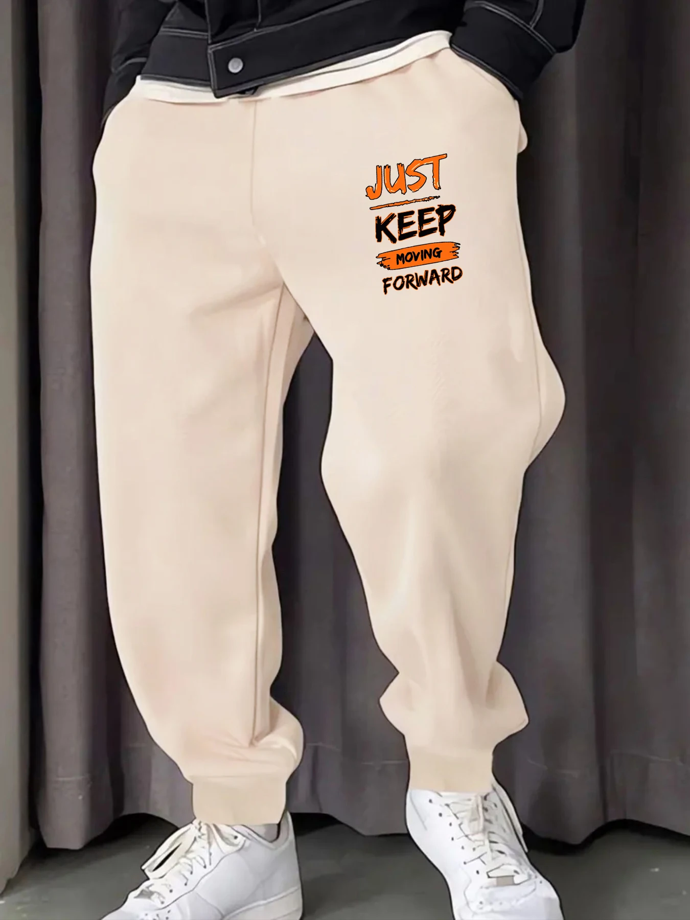

Just Keep Moving Forward Print Male Sweatpant Trendy Basic Trousers Casual Elastic Waist Pants Sports Drawstring Unisex Pant