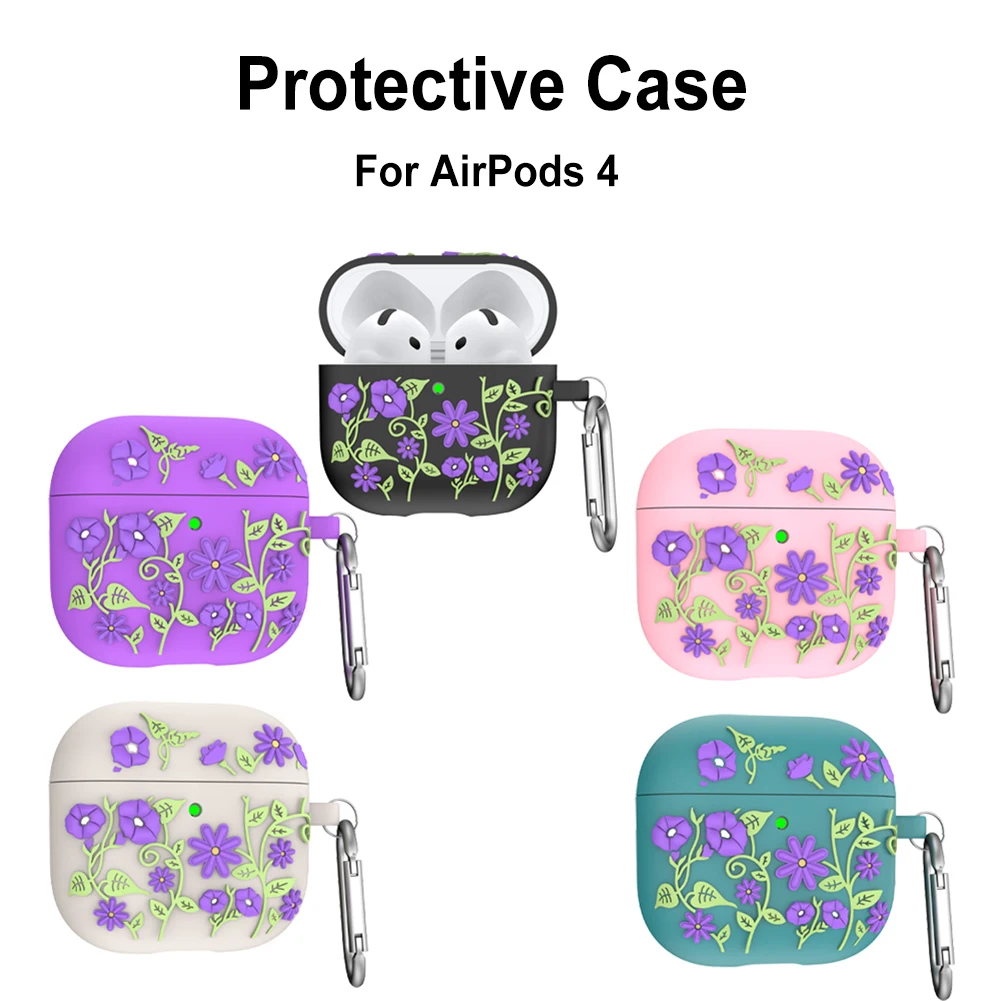 Case for Airpods 4 2024 Silicone Full Protective Charging Earphone Cover with Keychain Earphone Cover Shockproof Drop Protection