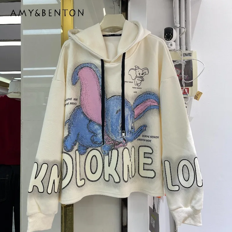 2025 Autumn Winter New Sweet Age-Reducing Cartoon Hooded Sweatshirts Jacket For Ladies Loose Casual Pullover Top Hoodies Outwear