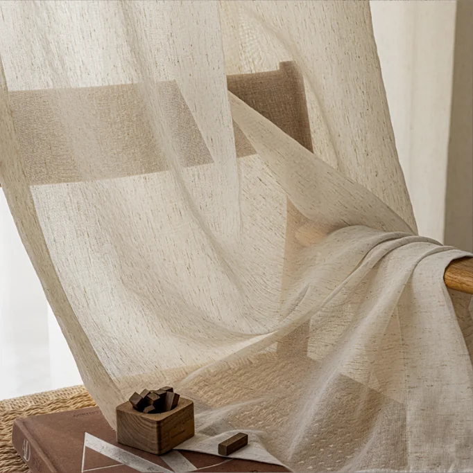Retro Wabi-sabi Log Style Linen Curtains Living Room Bedroom Curtains