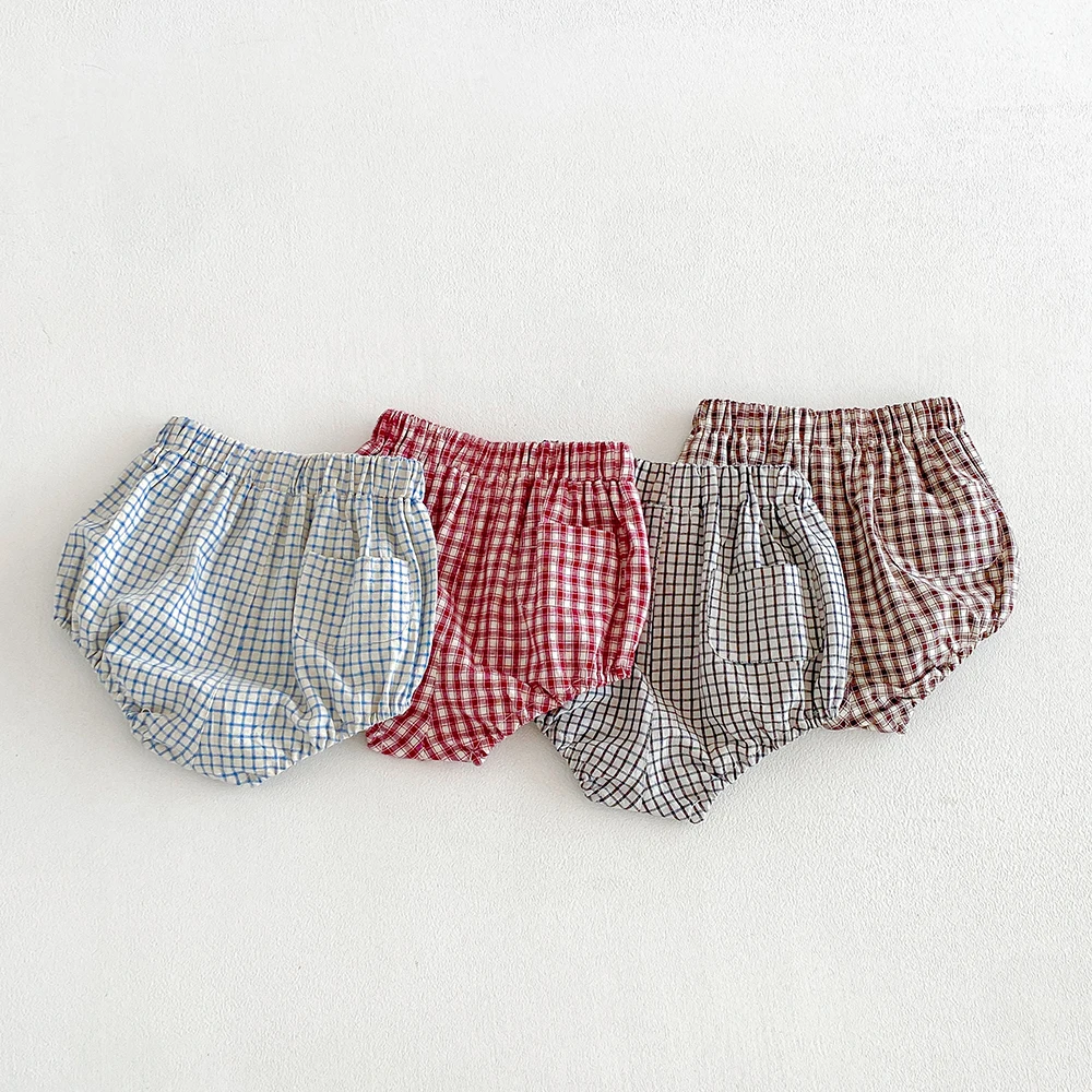 Baby Girl Boys Plaid Shorts Newborn Soft Cozy Cotton Toddler Elastic Waist Triangle Short Pants for Summer Shorts for 0-3T