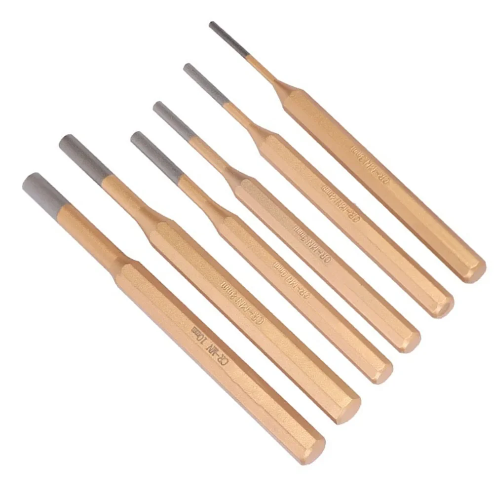 6pcs 3-10mm Cylindrical Punch Chisel CR-MN Steel Round Head Center Punch Chisel Percussion Punch Needle Fitter Hand Tools