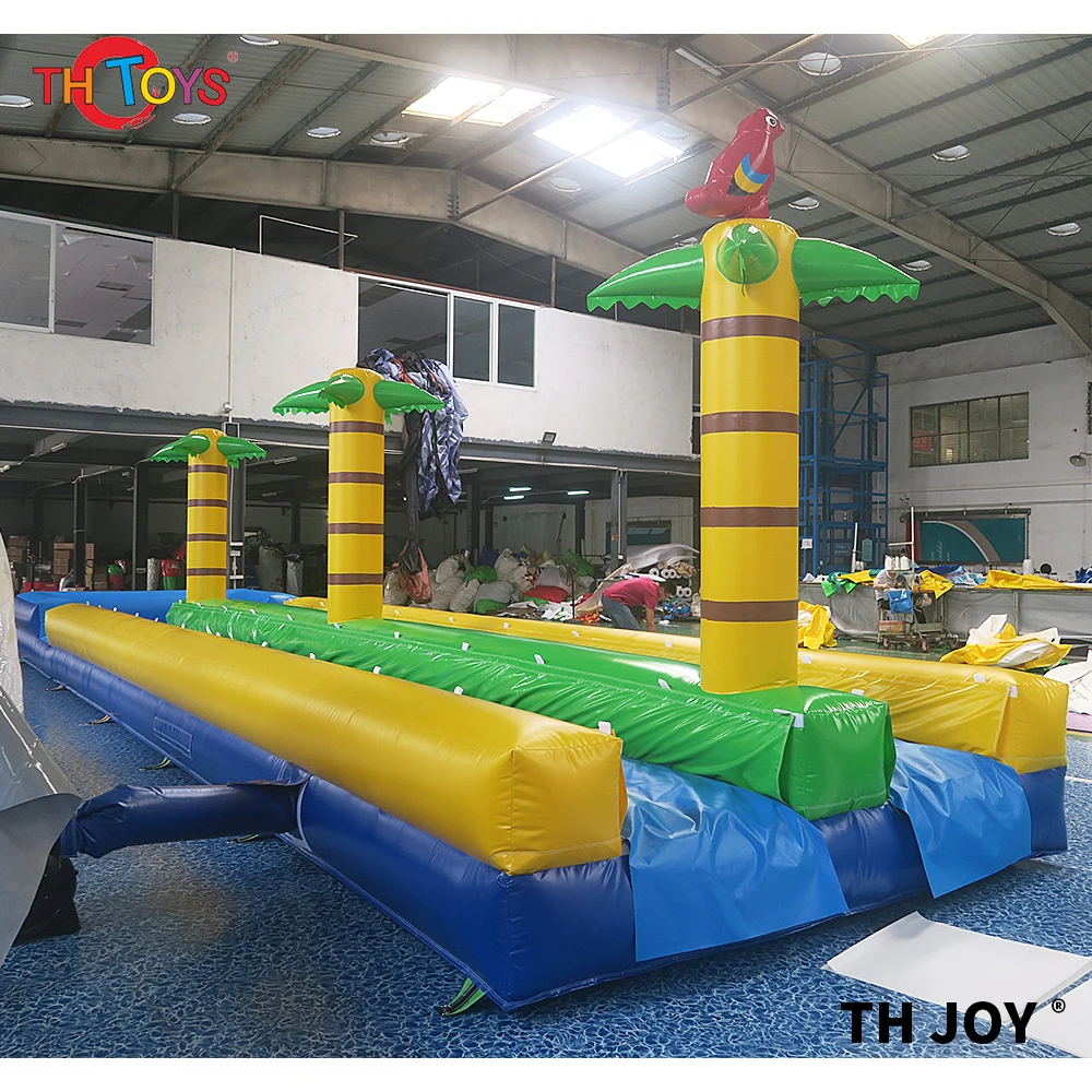 30m 60ft long palm tree sliding lane inflatable water slide with pool for adults kids commercial inflatable wet pool slide