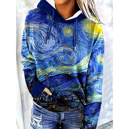 Imagen 1 del producto Sudaderas con capucha con estampado 3D de Van Gogh para mujer, ropa de calle a la moda, Jersey informal Y2k, Sudadera con capucha, ropa para mujer