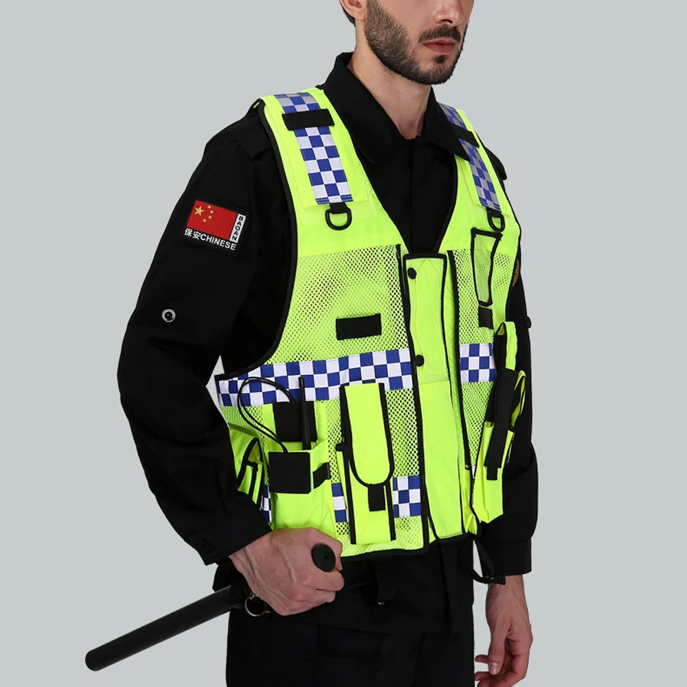 Multi Pocket Construction Vest Police Traffic Road Safety Protection Night Duty Working Clothes Hi Vis Workwear