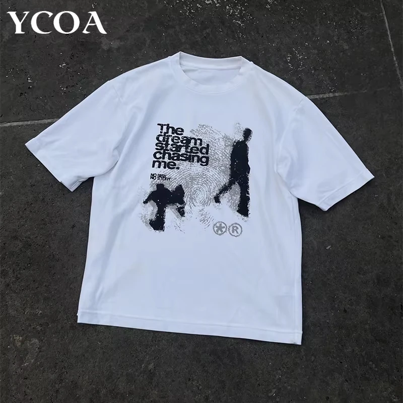 Men Tshirt Oversized Cotton T-shirt 2026 Shadow Print Y2k Top Tees Harajuku Streetwear Vintage Graphic Korean Aesthetic Clothing