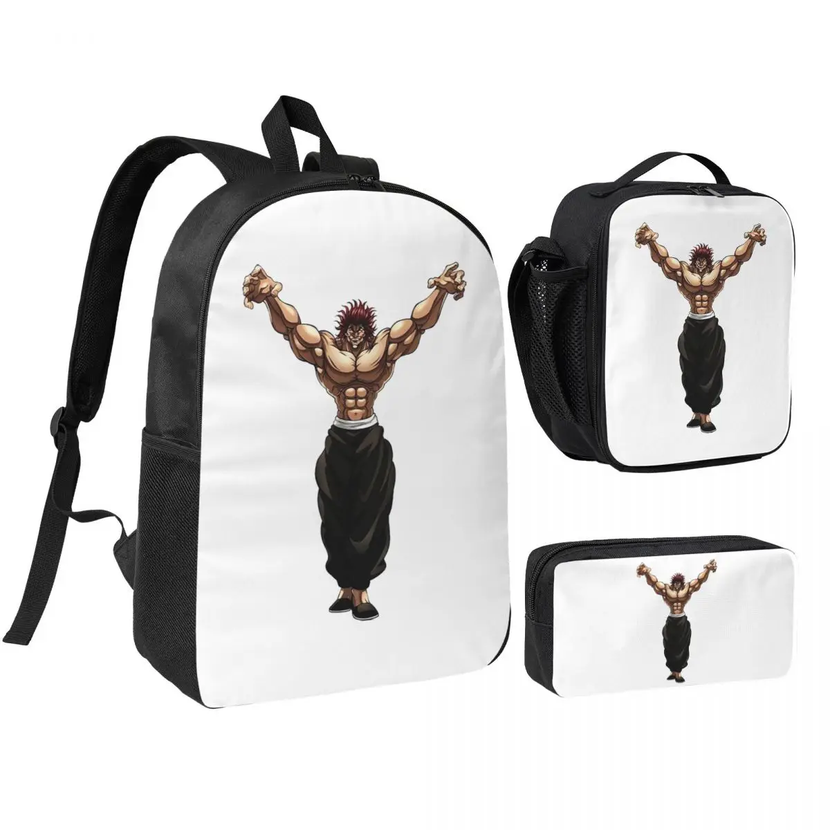 

Yujiro Baki Hanma Grappler Fight Backpack Student BookBag School Bag Shoulder Bags 3ps Insulated Lunch Bag Pencil Case