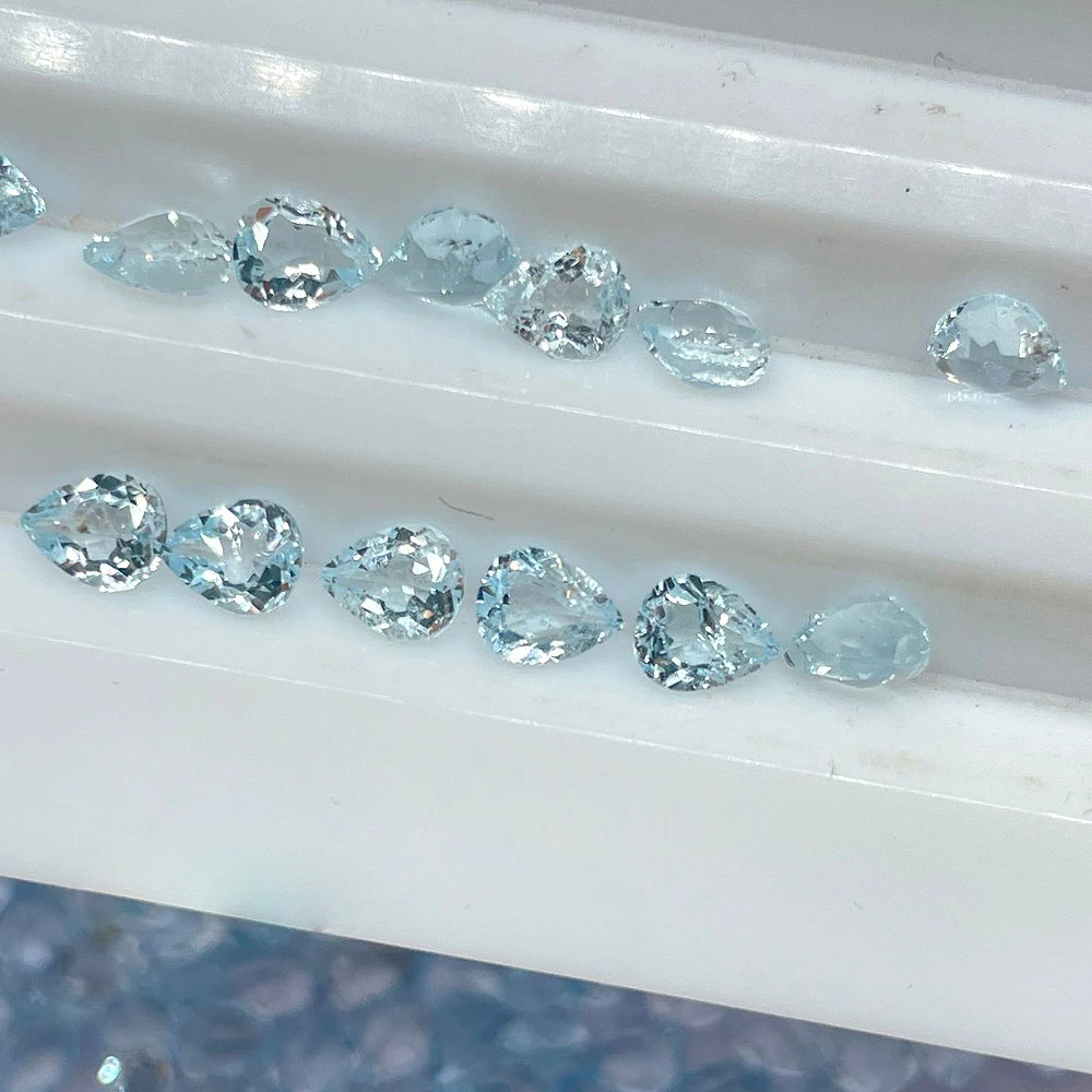 50-個半貴石本物の天然スカイブルートパーズファセットペア-3-4mm-5-8mm-アイクリアルースジェムストーンジュエリー用-50-個-ロット