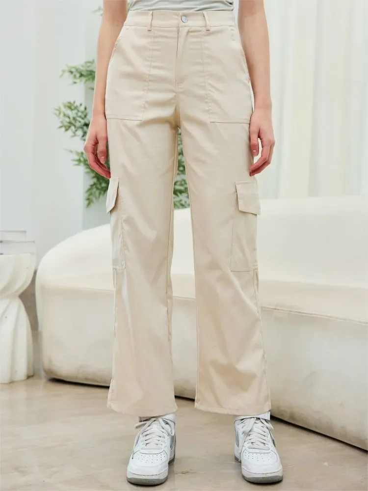 Pantalones Cargo caqui para mujer, Pantalón recto de cintura baja, informal, de pierna ancha, ropa de calle Vintage Y2K, pantalones de oficina a la moda con bolsillo, 2024