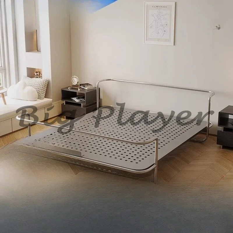

Минималистичный дизайн, металлическая кровать в индустриальном стиле из нержавеющей стали, двуспальная кровать Bauhaus, светлая роскошная главная кровать в среднем и древнем стиле
