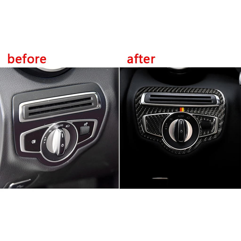 Mutips Car Headlight Switch Frame Cover Styling Carbon Fiber Sticker Accessories For Mercedes New C Class W205 C180 C200 GLC