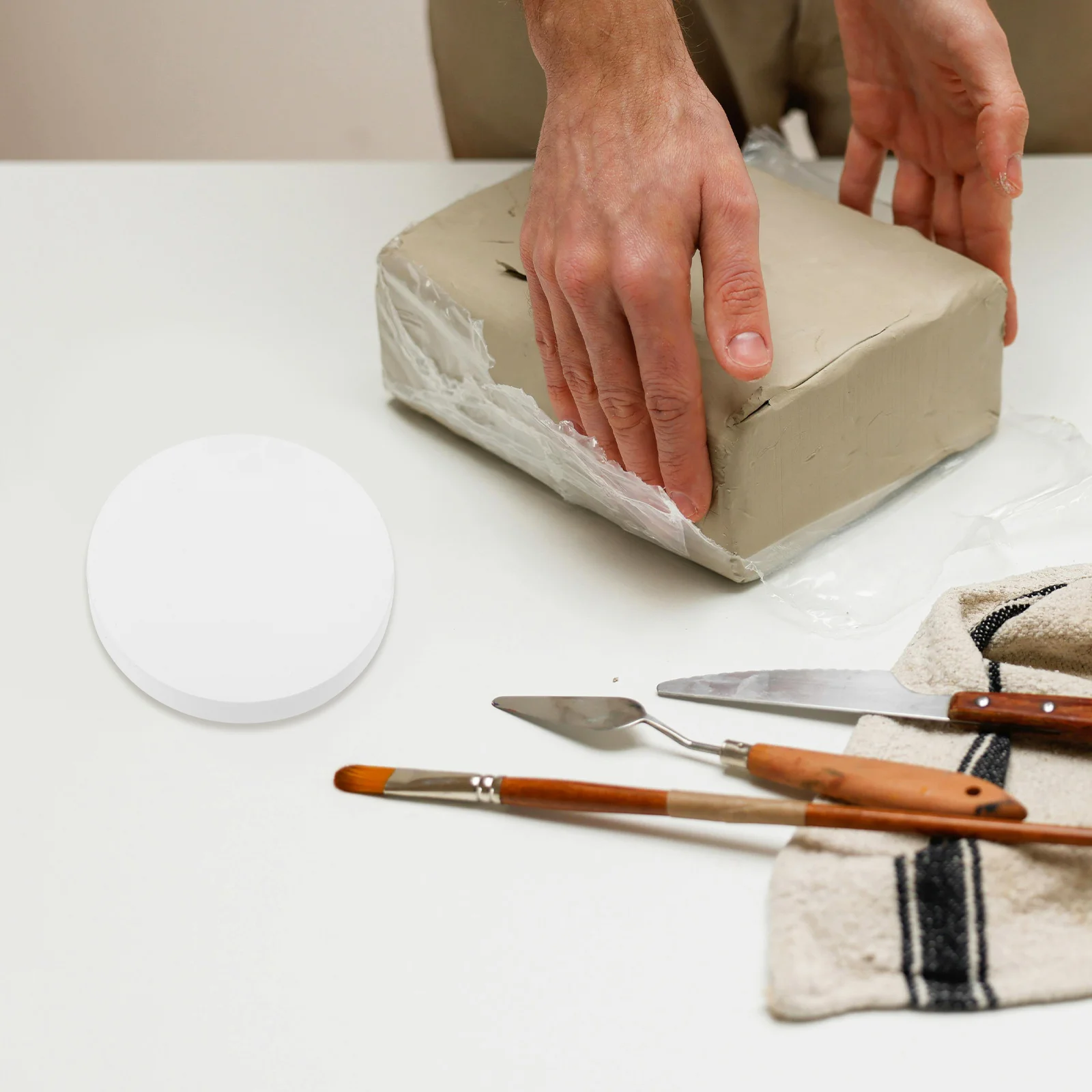 Argila de gesso para base de roda de cerâmica, placa de escultura, cunha de gesso, estudante, círculos inacabados, morcegos