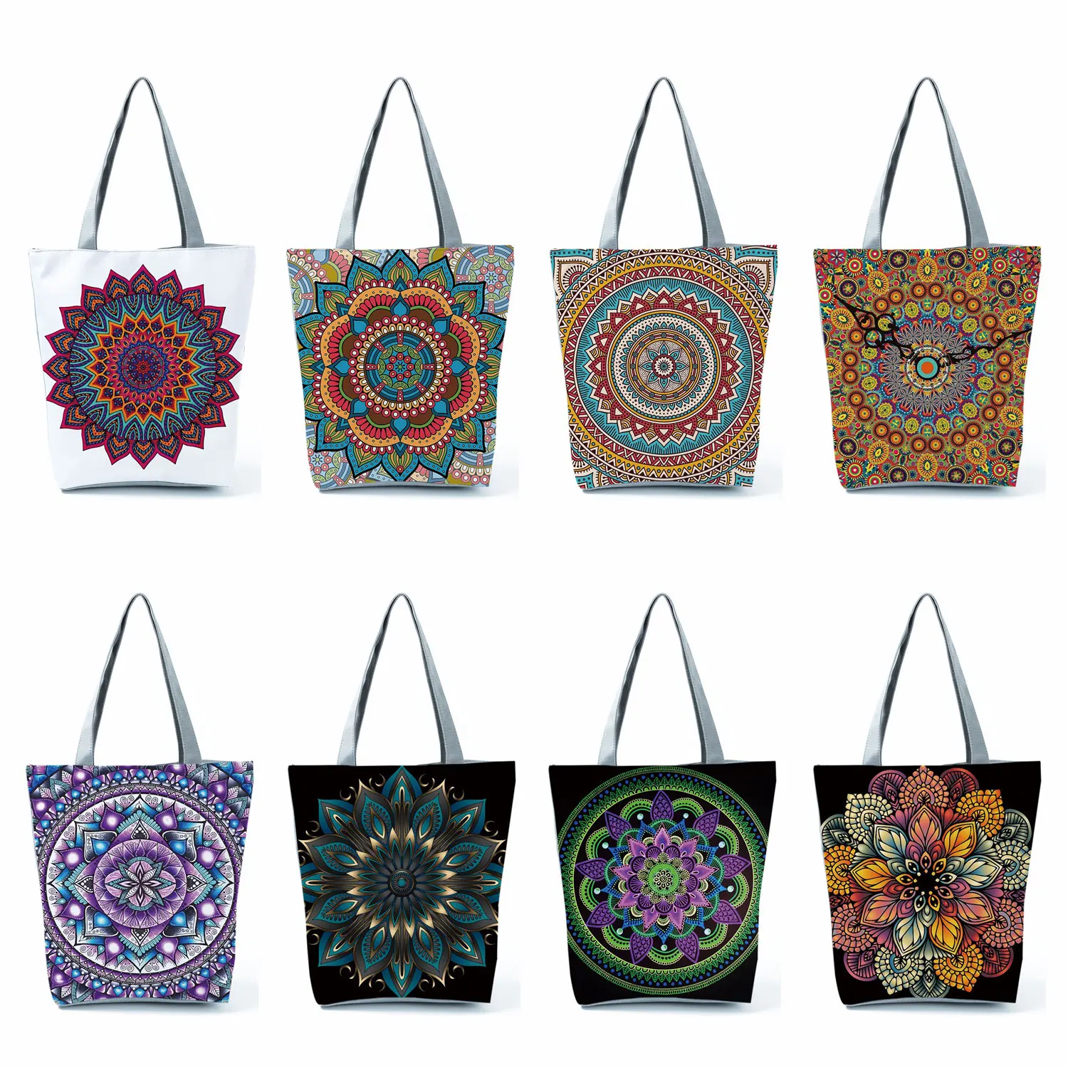 For Lady Travel Beach Bags Foldable Floral Print Handbags Mandala Flower Printed Tote Bag Women Eco Reusable Shopping Bag Custom