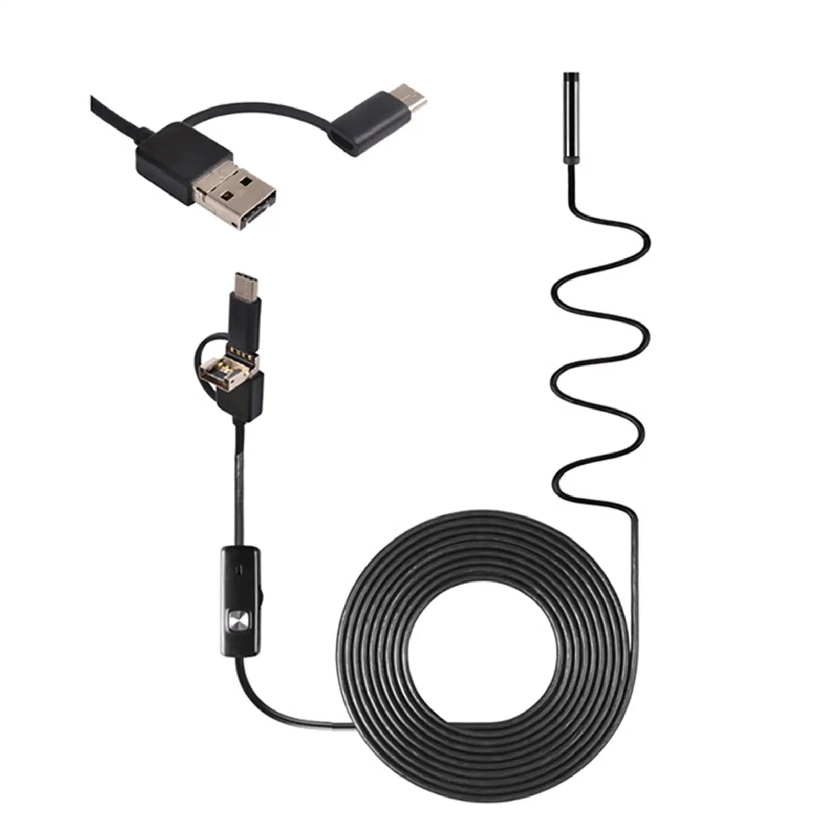 Compact USB Endoscope Borescope Camera for Android PC Tablet with 5m Semi Rigid Cable IP67 Waterproof 8 LED Lights Adjustable