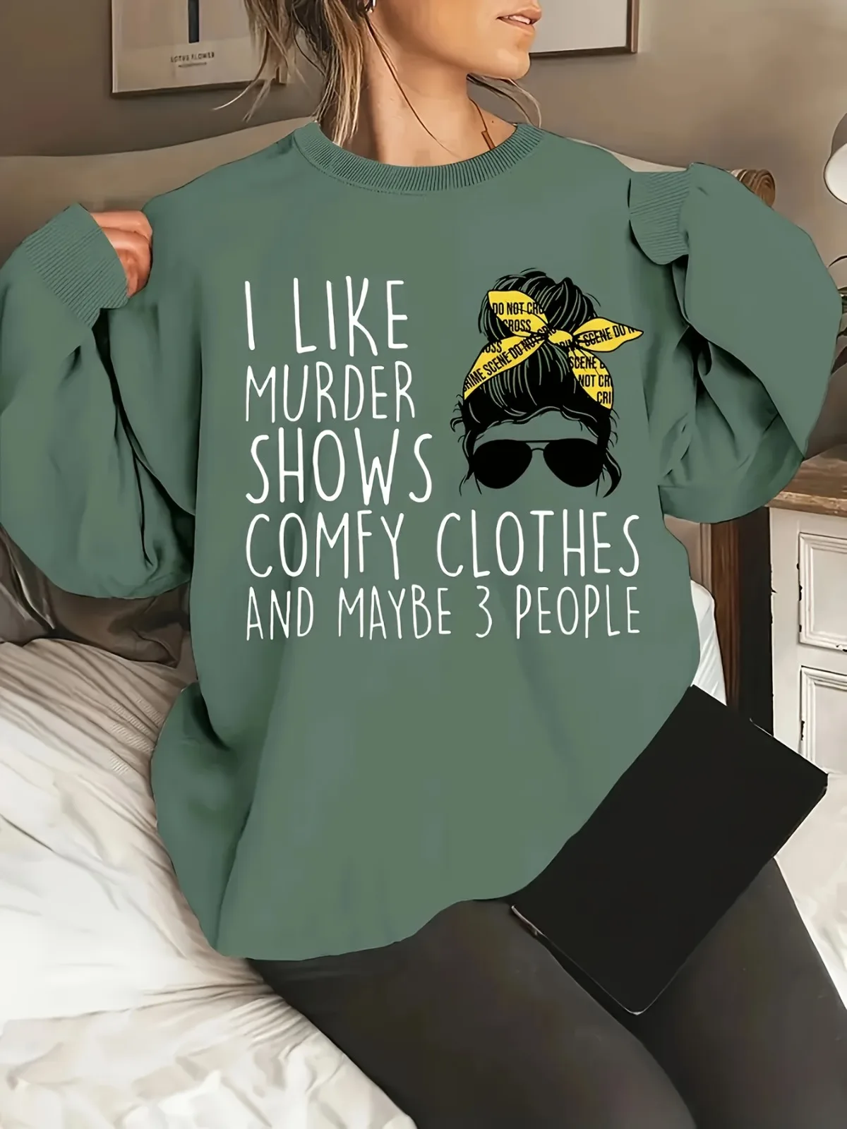 بلوفر نسائي كاجوال أنيق وممتع ونمط مطبوع فكاهي برقبة دائرية مناسب لهدايا العطلات، قميص رياضي للشارع