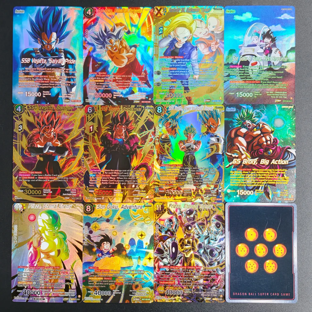 Set de Coleccionista Premium de 11 Piezas de Dragon Ball Super, Tarjetas Coleccionables con Lámina Dorada Texturizada, DIY SCR, Inglés, NM/M, Juguetes