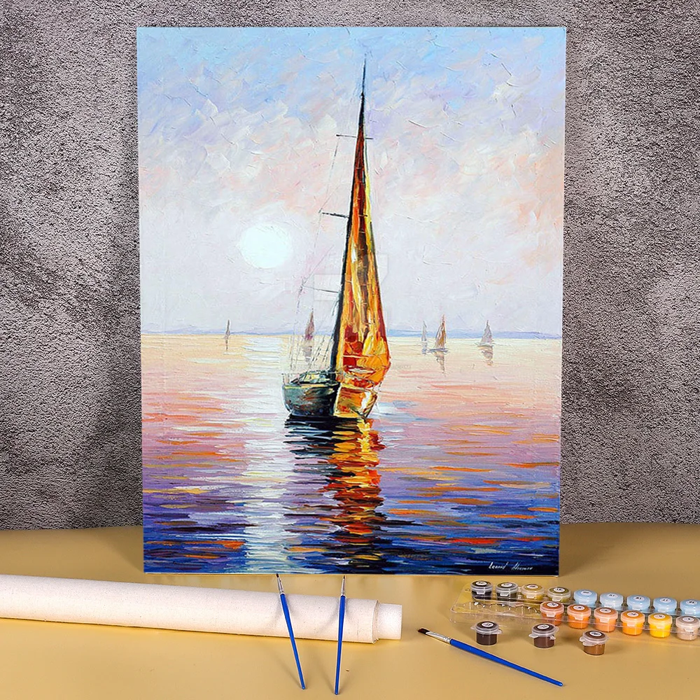 Oil Painting Style Gold Sail DIY Paint By Numbers Kit Acrylic Paints 50*70 Painting On Canvas Loft  Picture  Adults     Drawing