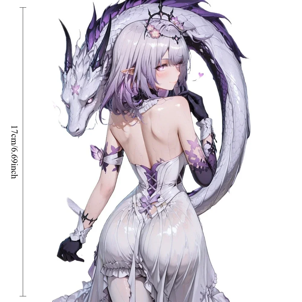 Fantasy Anime Dragon Elf Girl Sticker 17cm Waterproof Vinyl Decal White Purple Dress Decal for Car Motorcycle Helmet Laptop