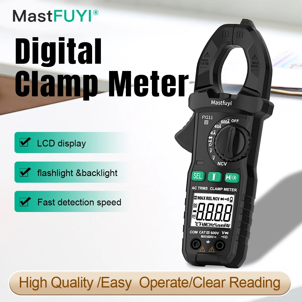 MASTFUYI Digital Clamp Meter 4000 Counts AC/DC Voltage Multimeter AC Current Resistance Diode Tester NCV Detection