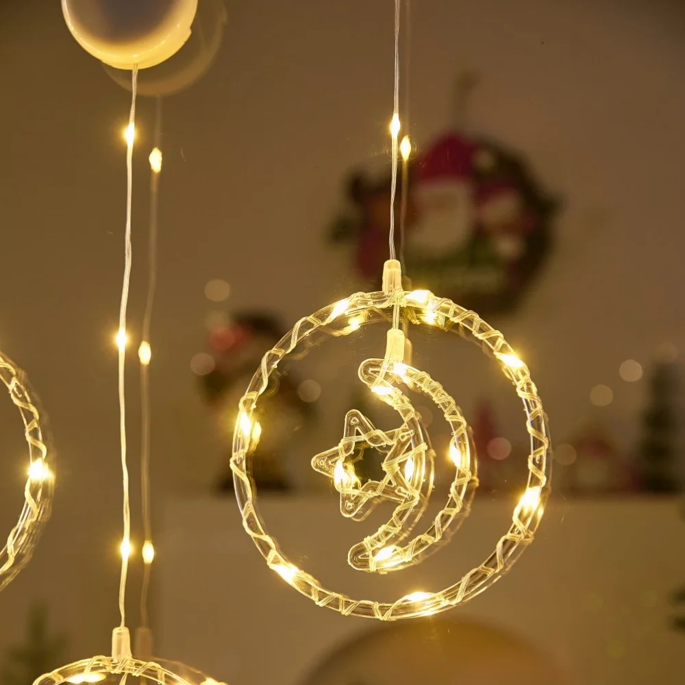 2 шт. прозрачная круглая лампа на присоске со звездой и луной, питание от батареек 3AA (искл.), используется для украшения вечеринки, комнаты и Рамадана