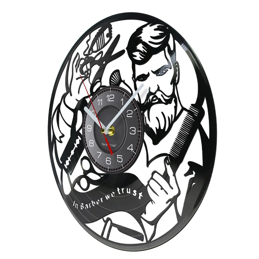 Barber Shop Hairstylist Vinyl Record Wall Clock Hairdresser Haircut Hair Salon Cut Out Retro Music Album Wall Clock Hipster Gift