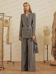Grey Women Suit Set With Irregular Hem 2 Piece Blazer+Loose Pants Party Prom Dress Formal Office Lady Custom Made Fashion Coat