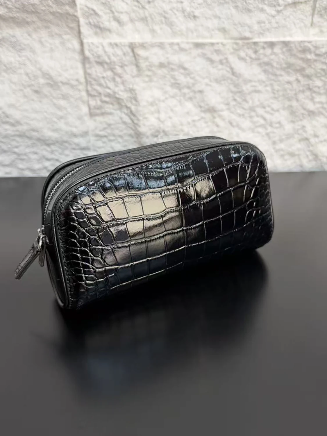 Top Layer Cowhide Crocodile Pattern Clutch Bag Coin Purse Makeup Box Handbag Women's New 2026 Small Handbag Key Bag