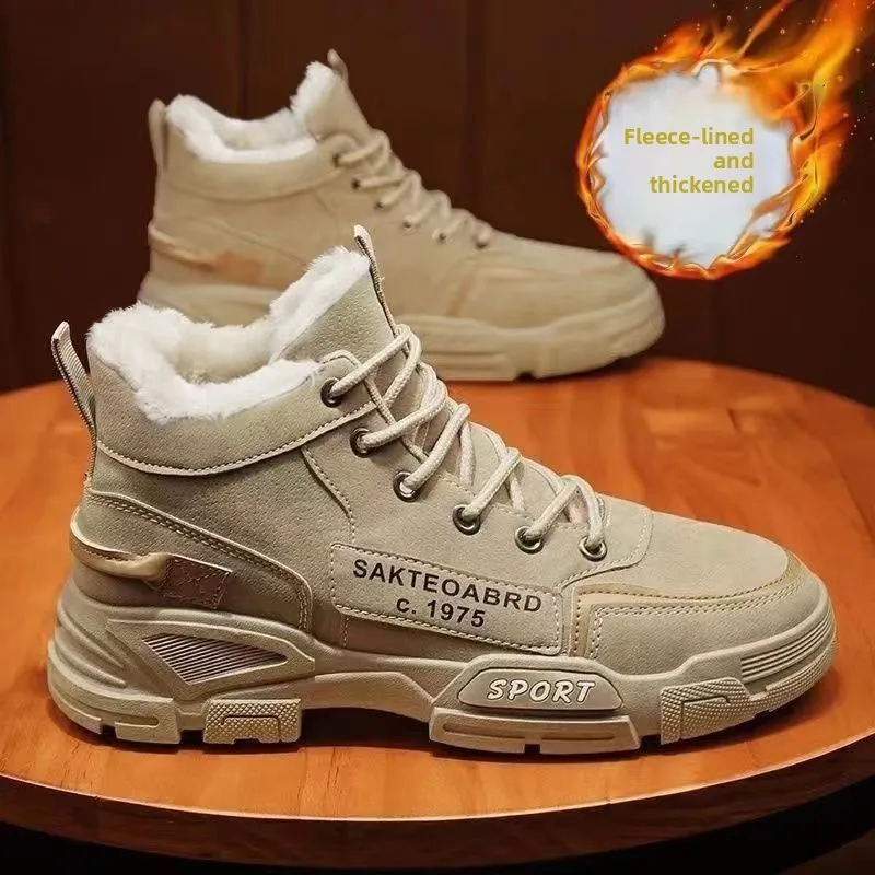 

Men's Winter High-Top Boots Cotton Shoes Fleece Warm Waterproof Anti-Slip Northeast Snow Boots PU Leather Work Boots