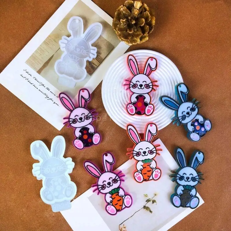 Versatile Easter Rabbit Keychain Mold Adorable Resin Easter Rabbit Keychains Making Silicone Mold for DIY Enthusiasts