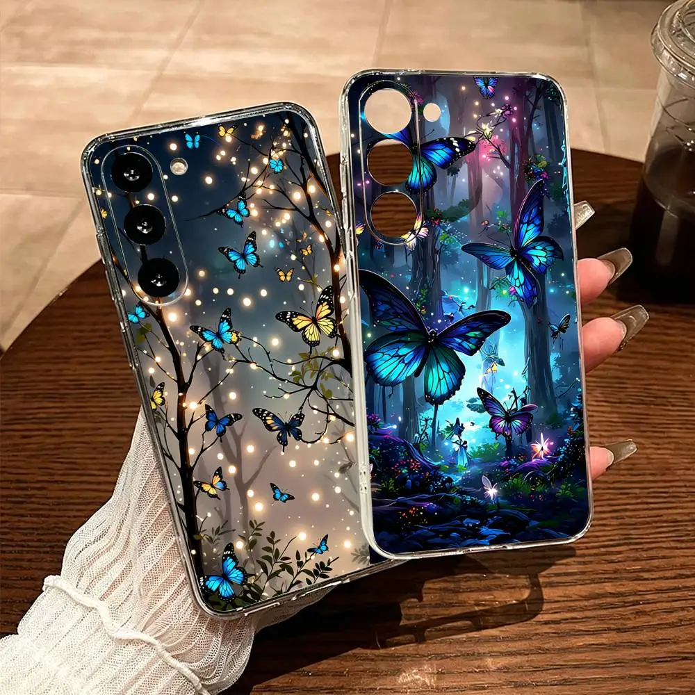 Dreamy Fantasy Butterfly Soft Touch Shatterproof Precise Hole Transparent Printed Phone Case For Samsung Galaxy