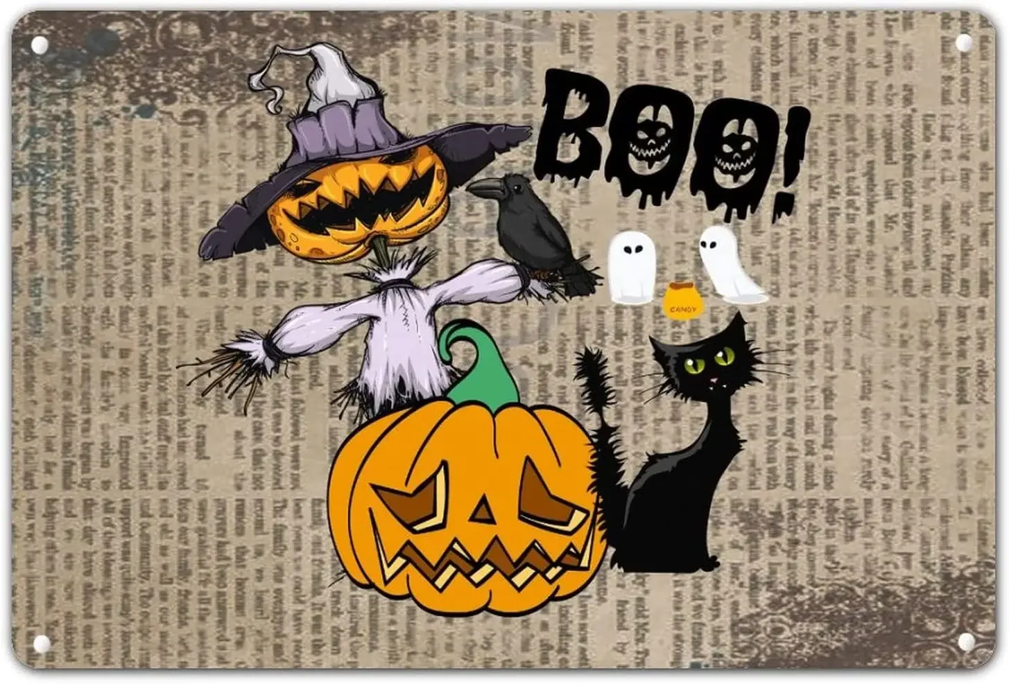 Happy Halloween Metal Sign Boo Jack-o-Lantern Black Cat Tin Sign Scare Crow Ghost Crow Metal Sign Accessories Horror