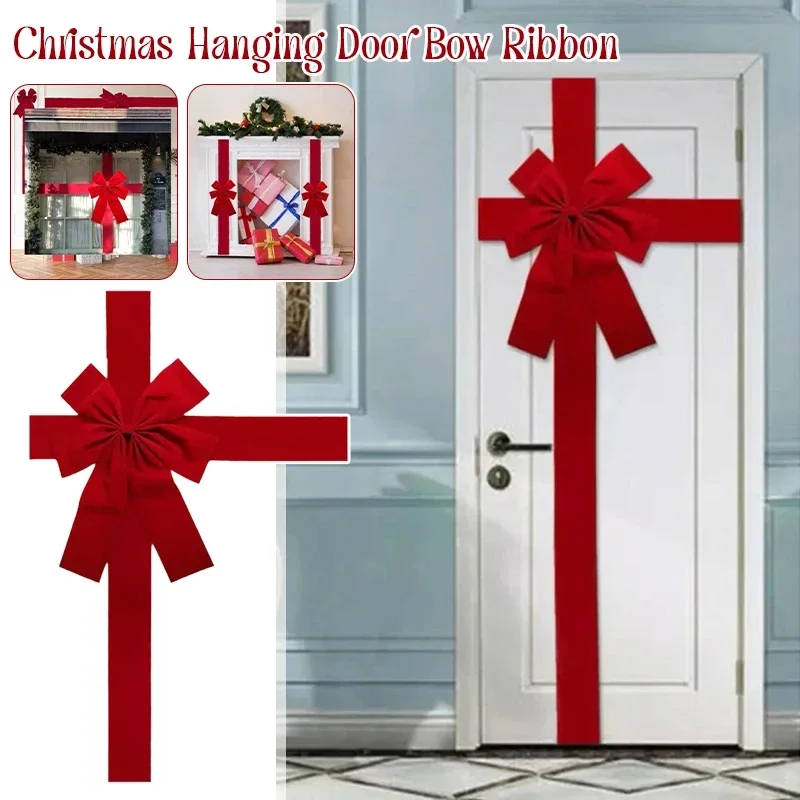 Xmas Large Red Bow DIY Christmas Big Front Door Decor Hanging Bow Wedding Traditional Ready Made Door Bow New Year Decoration