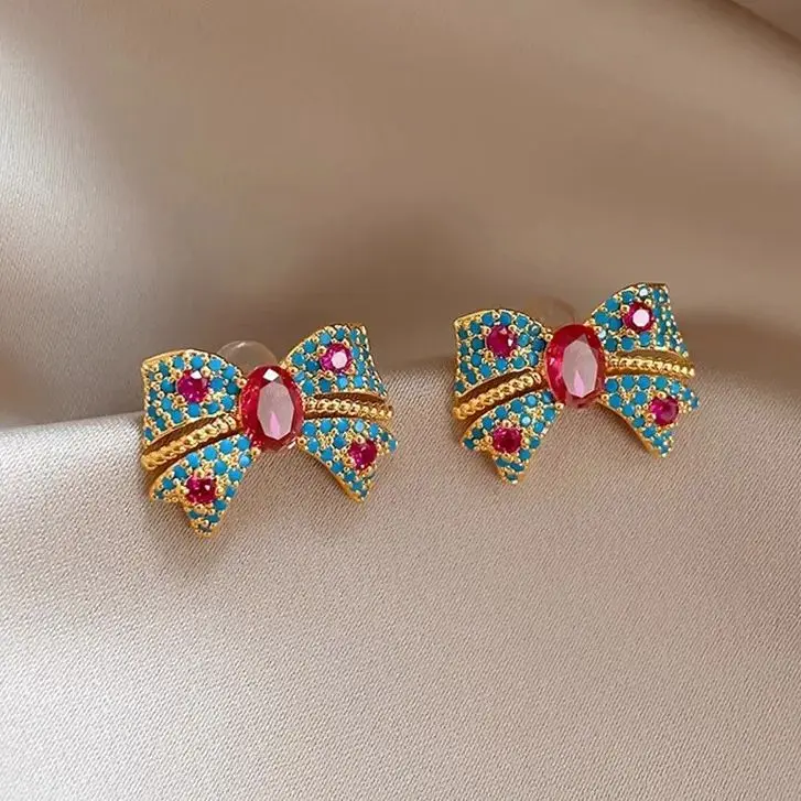 

Fashion Zircon Bow Earrings Boho Red Crystal Earrings For Women Fashion Party Jewelry Wedding Trendy Accessories Gifts
