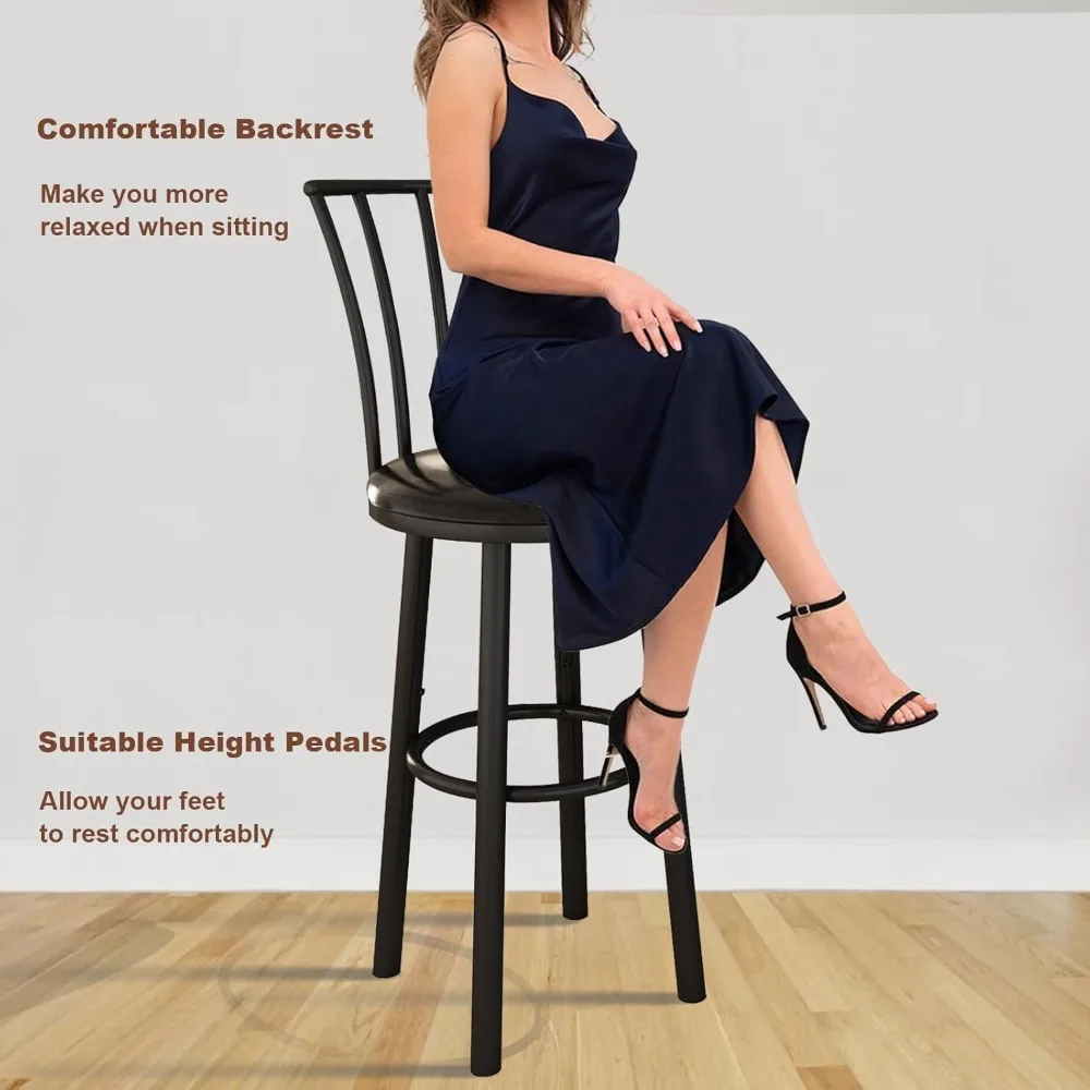 Zestaw 4 stołków barowych o wysokości lady, obrotowe stołki barowe 360° z oparciem i podnóżkiem, nowoczesne krzesła kuchenne na wyspę, krzesła barowe z regulacją wysokości, 27 cali