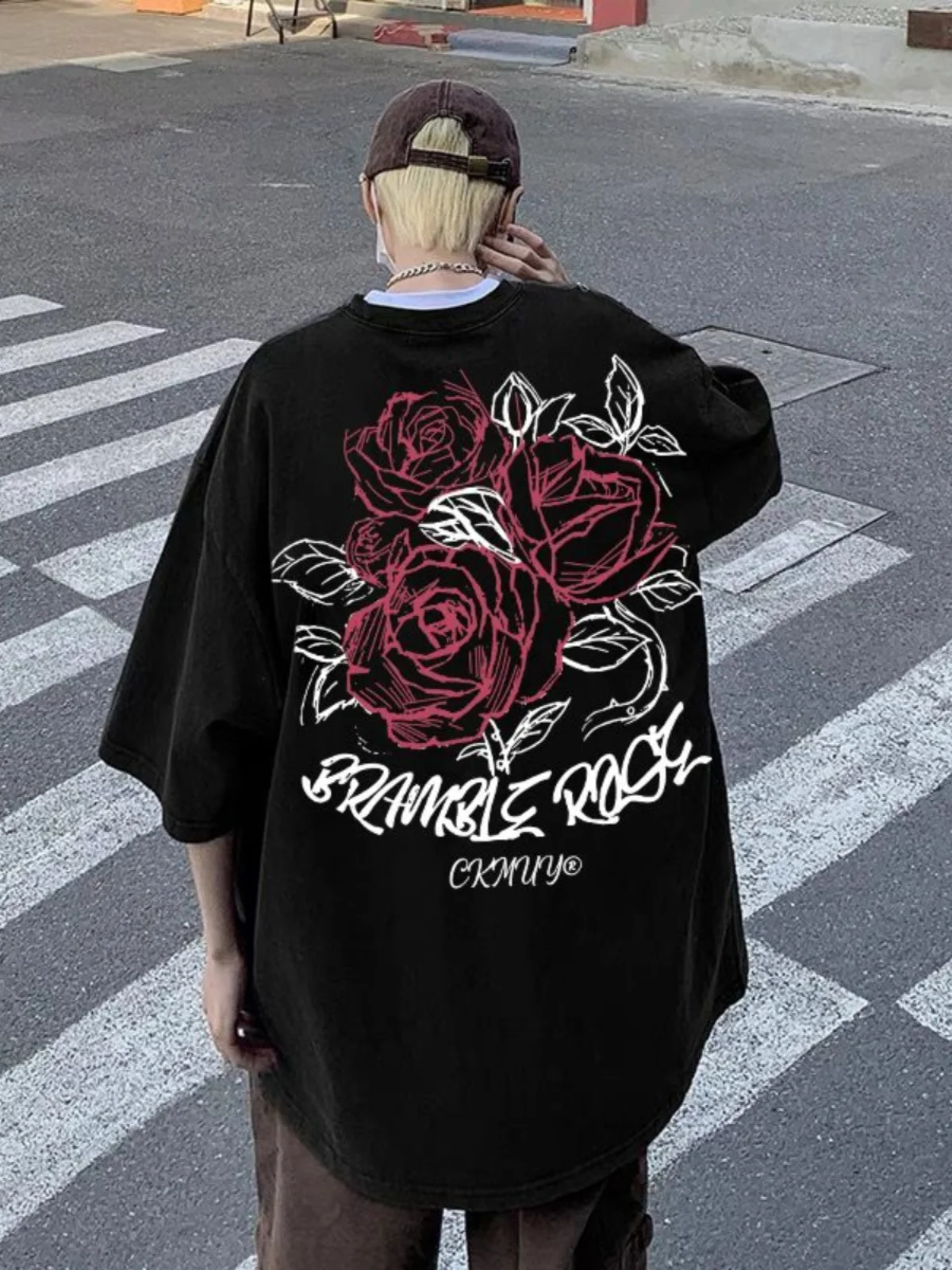 Summer 2026 - Rose Print Loose-Fitting Fashion Men's Daily Cool Comfortable Stylish Multi-functional Soft Breathable T-Shirt