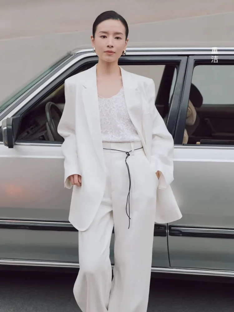 

Elite Wardrobe Series Summer New White Linen Suit Jaet EBD2BLA0 Commute Sle Loose Fit Women's Faion Thin Long Sve