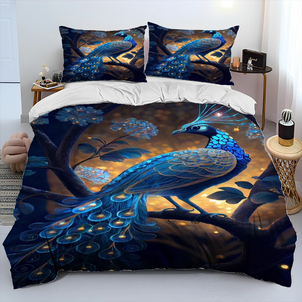 Zestaw pościeli 3D Peacock Bird Animal Cartoon Comforter, poszwa na kołdrę, poszewka na poduszkę, zestaw pościeli Queen dla dorosłych i dzieci