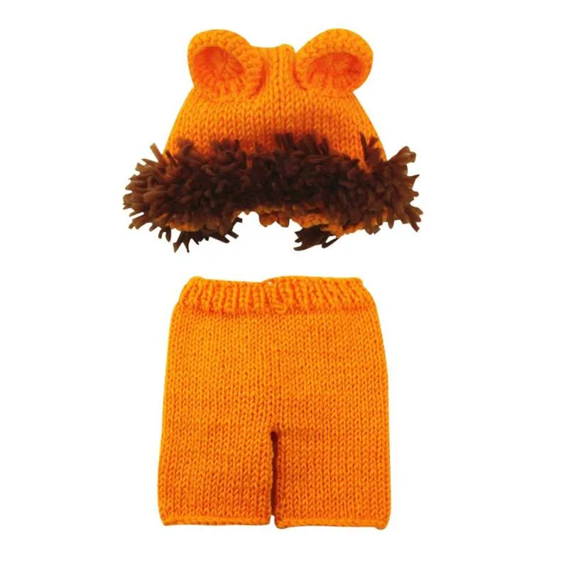 2pcs/set Newborn Photography Props Baby Costume Set Lion Animal Crochet Knit Handmade Pants Hat Baby Lion Suit Fotografia