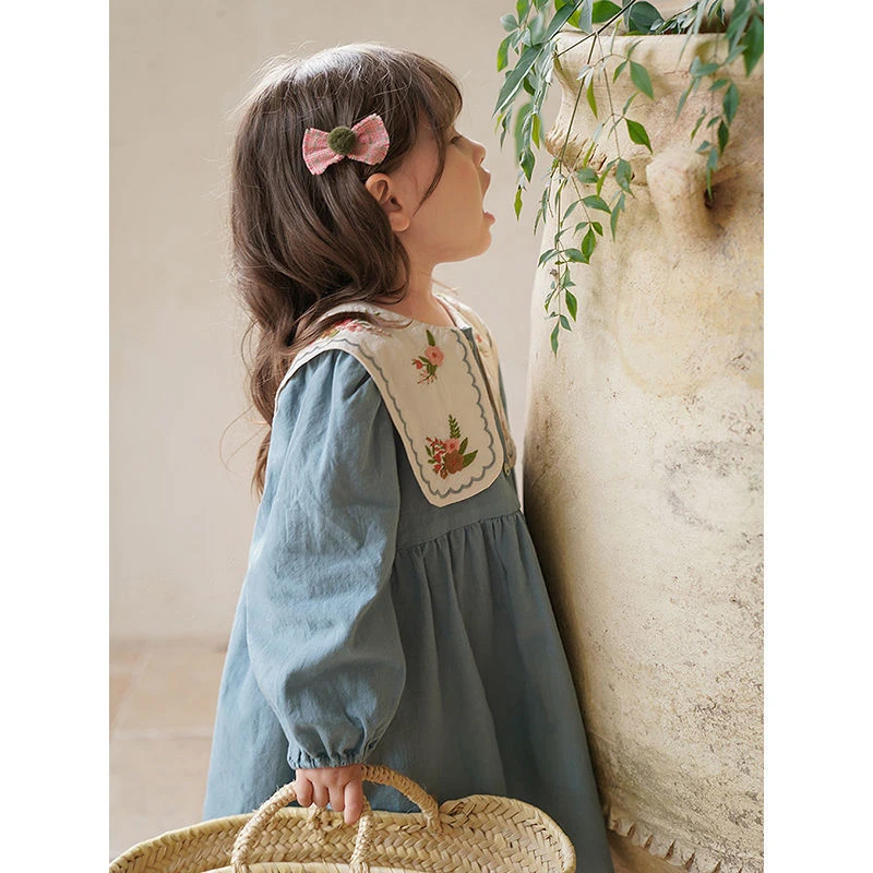 

New Spring Kids Dress Children Cute Embroidered Flower Dress Girls Clothes floral mini dress vestido linho infantil bamby