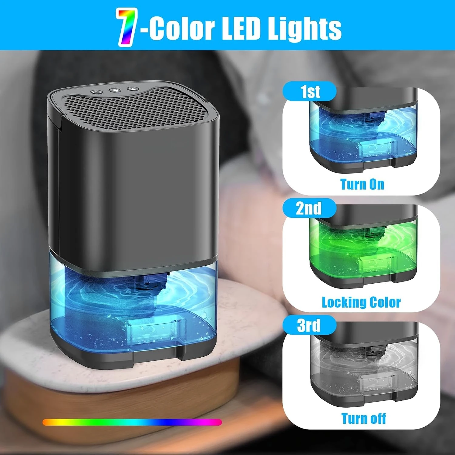 2026 New Upgrade Dehumidifiers For Bedroom 35oz Small Dehumidifier For Home 2500 Cubic Feet(350sq Ft) With 7 LED Lights