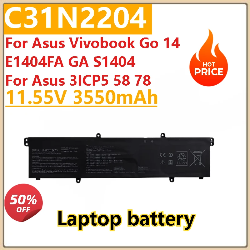 

Brand New High Quality 11.55V 3550mAh C31N2204 Laptop Battery For Asus Vivobook Go 14 E1404FA GA S1404 Asus 3ICP5 58 78