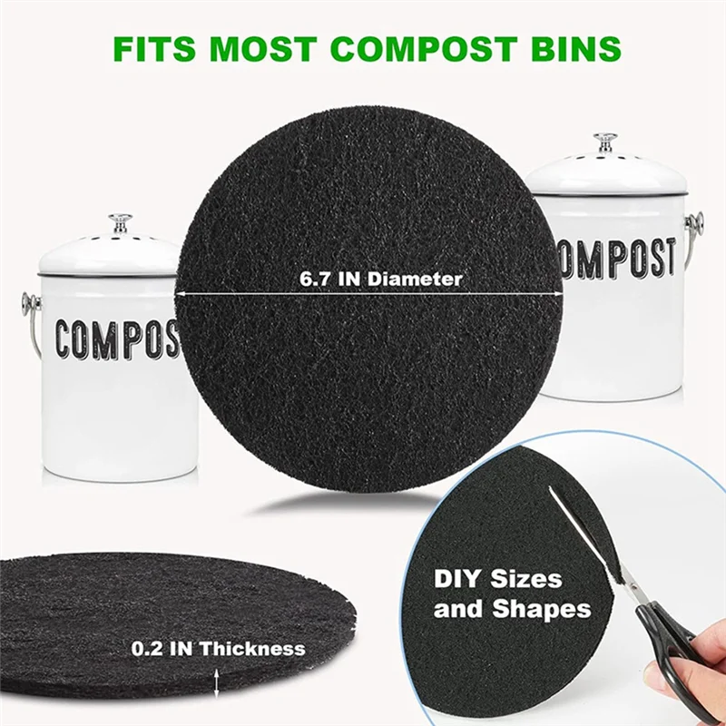 ABMI-10Pcs Charcoal Filter For Compost Bucket 6.7 Inch Kitchen Activated Carbon Compost Bin Filter Replace For Countertop Bin